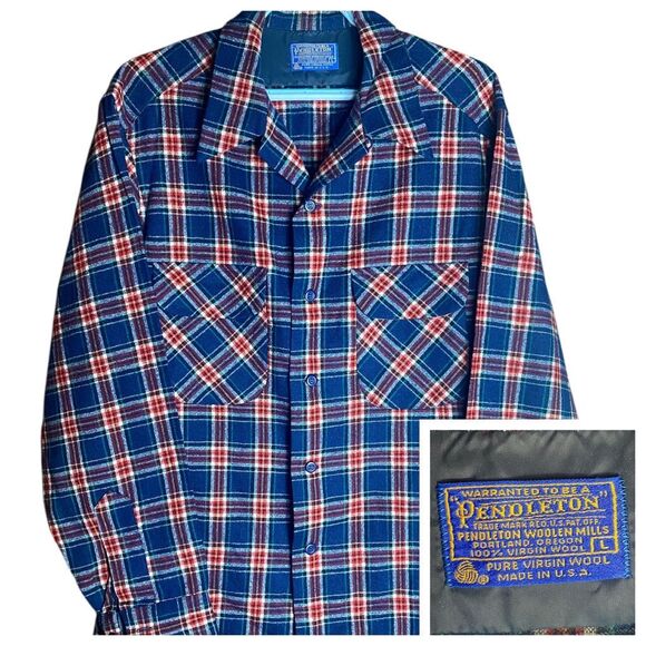 Pendleton Virgin Wool Board Shirt Set of 2 Plaid Long Sleeve Button Up Men’s L U - Picture 2 of 8